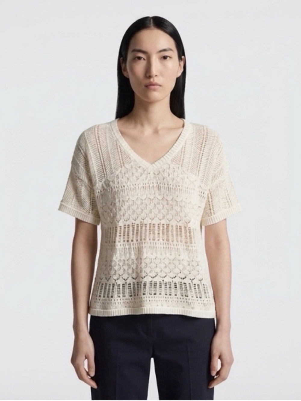 Daytrip Buckle Cream Short Sleeve crochet boho open knit Top‎